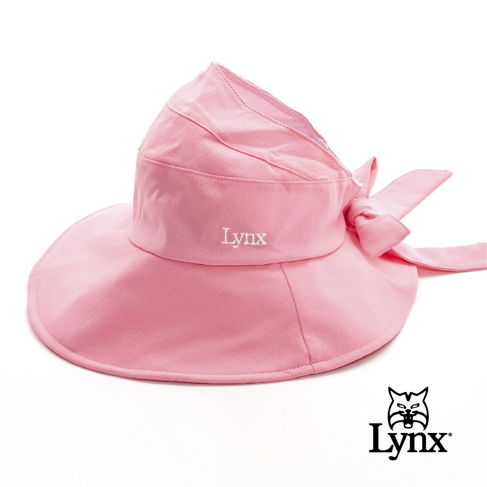 【Lynx Golf】女款蝴蝶結假綁帶設計微調式大盤帽-粉桃色