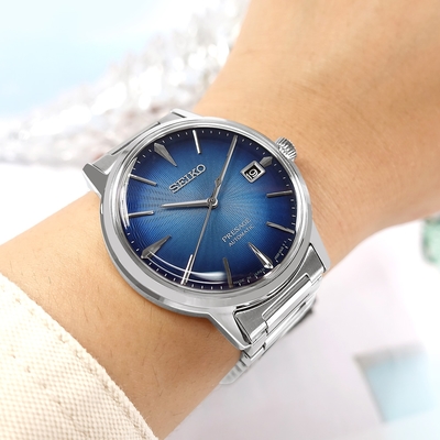 SEIKO 精工 PRESAGE 調酒師系列 飛行 機械錶 自動上鍊 不鏽鋼手錶-藍色/39mm