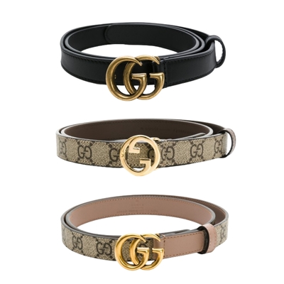 【GUCCI 古馳】經典雙G 金LOGO 壓紋皮帶 寬2CM (多款多色選)