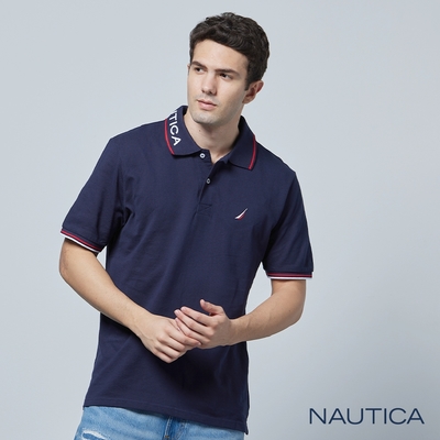 Nautica 男裝 撞色LOGO刺繡短袖POLO衫-深藍色