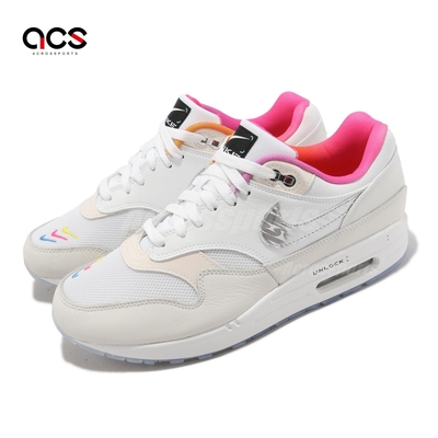 Nike 休閒鞋 Air Max 1 男鞋 女鞋 白 粉 氣墊 冰底 漸層 刺繡 FN0608-101