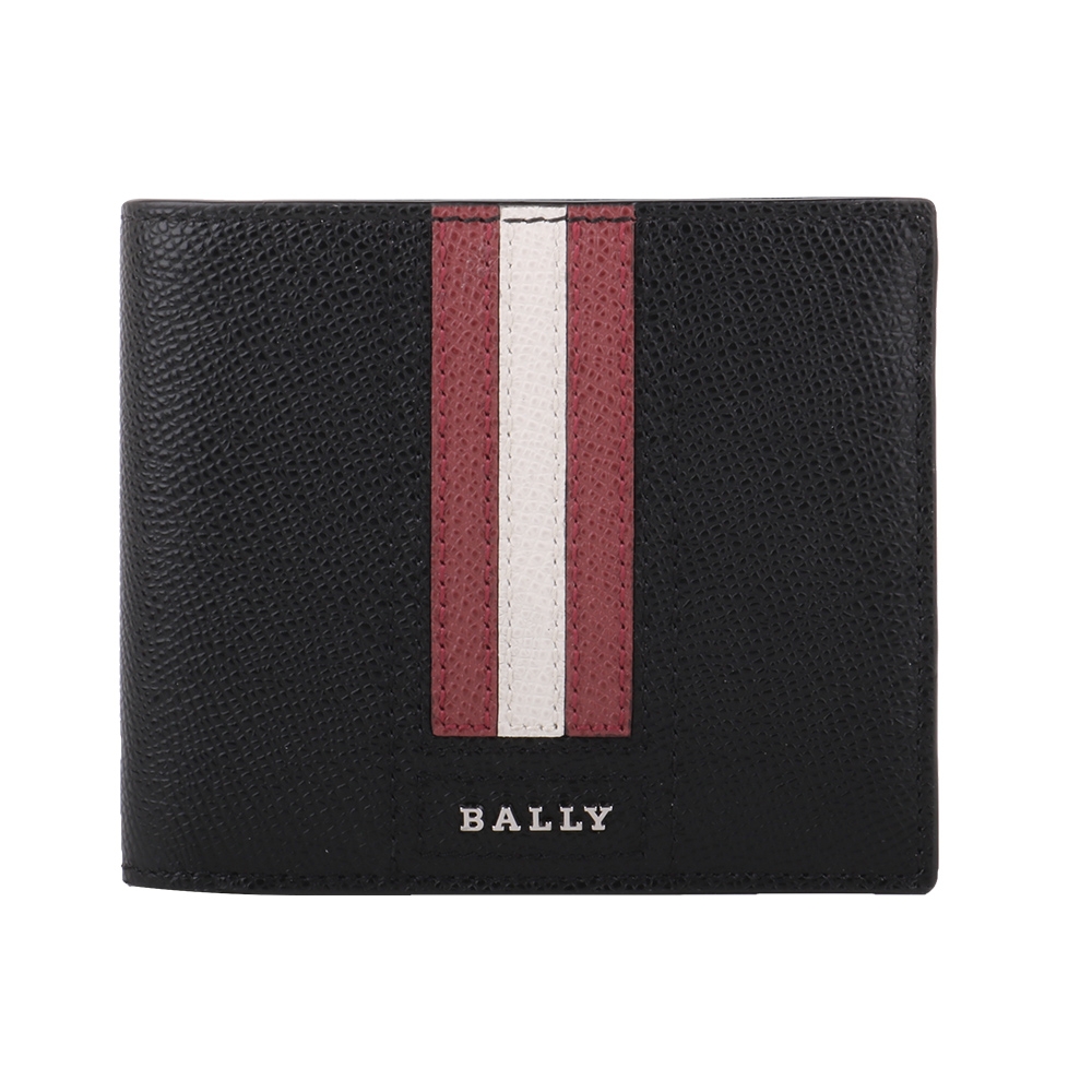 BALLY  Taliky 防刮皮革紅白條紋對開短夾(黑)