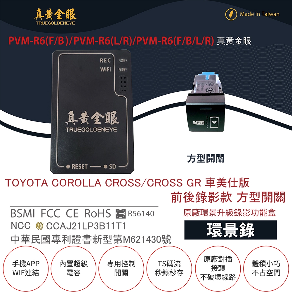 【真黃金眼】PVM-R6 TOYOTA COROLLA CROSS / CROSS(GR) 車美仕版 原廠環景系統鏡頭 前後左右升級錄影功能盒(方型盲塞開關 環景錄)