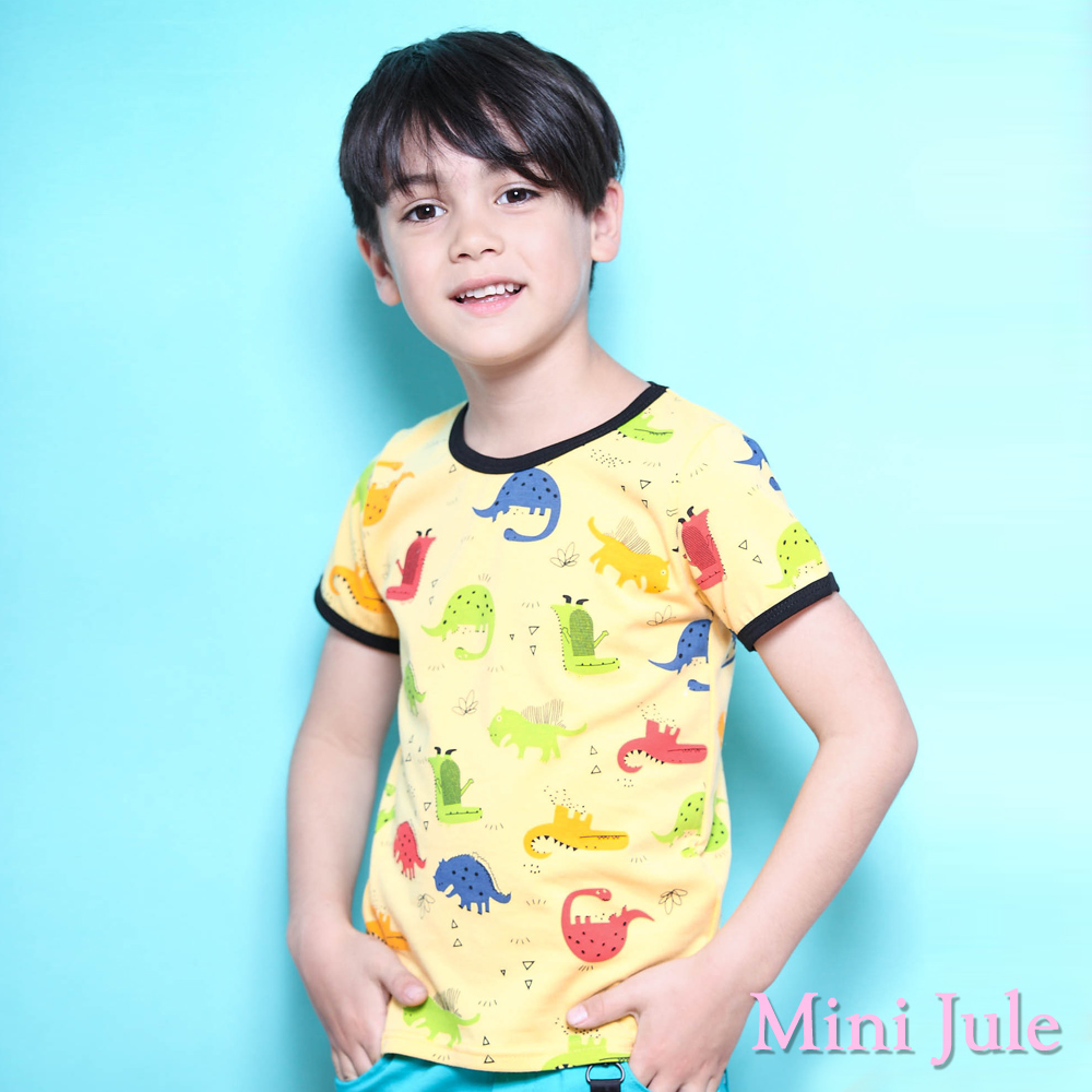 Mini Jule 上衣 滿版彩色恐龍短袖T恤 (黃)