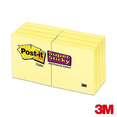 3M Post-it利貼 狠黏可再貼便條紙黃色8本入-255S-8PK-1