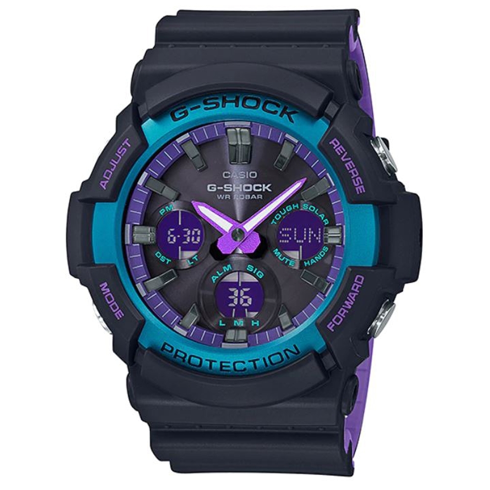 G-SHOCK 90年代復古運動主題霓虹視覺感休閒錶-(GAS-100BL-1ADR)52.2mm