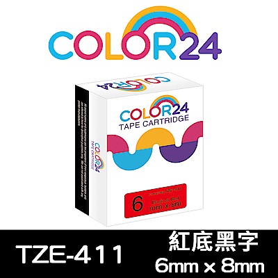 Color24 for Brother TZe-411 紅底黑字相容標籤帶(寬度6mm)