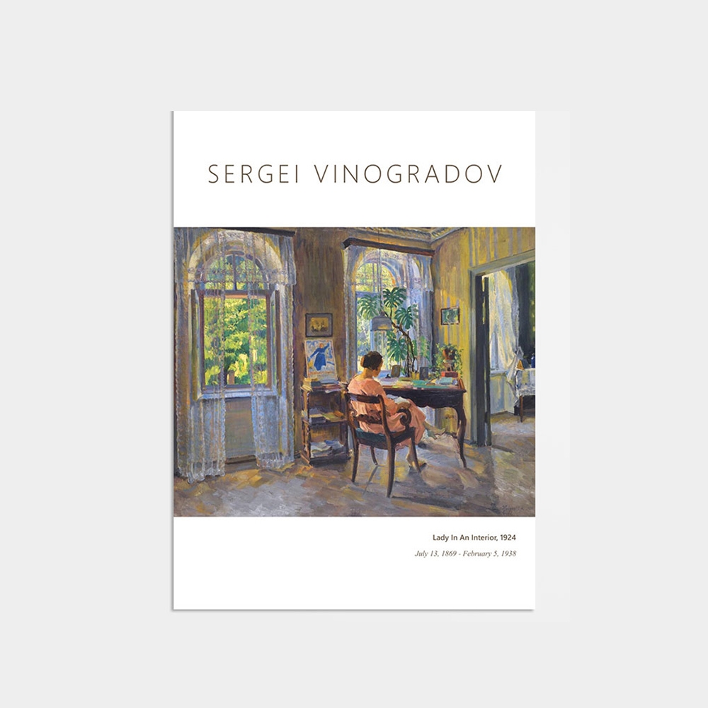 Sergei Arsenievich Vinogradov 在室內的女人藝術掛畫(不含框)/謝爾蓋·維諾格拉多夫/裝飾畫/韓國進口/完美主義-29.7x42cm