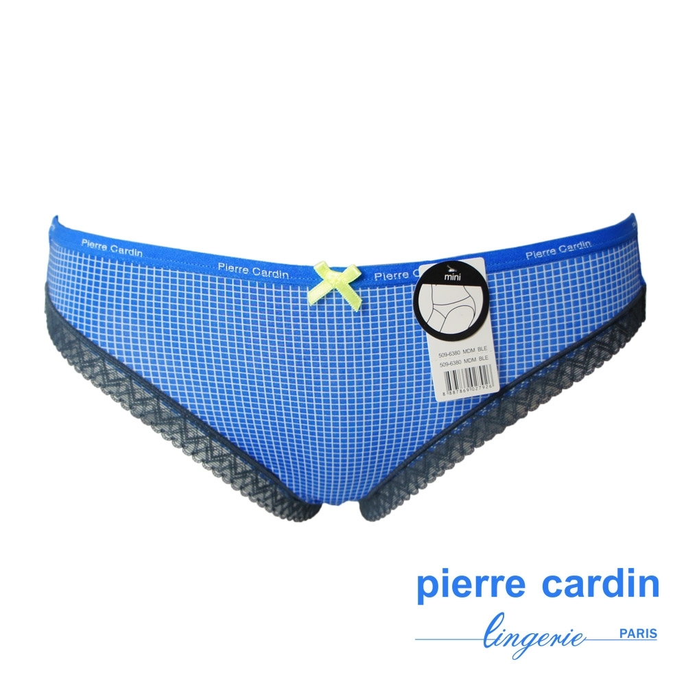 Pierre Cardin皮爾卡登 細版炫彩LOGO織帶低腰三角褲女內褲-單件-BLE藍格紋