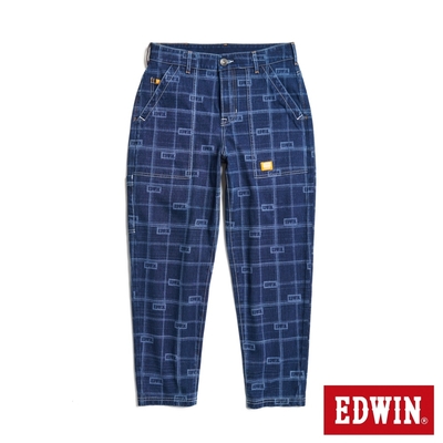 EDWIN 橘標 格紋工裝褲-男-酵洗藍