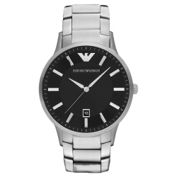 EMPORIO ARMANI 時尚典範紳士日期腕錶-銀X黑(AR11181)43mm