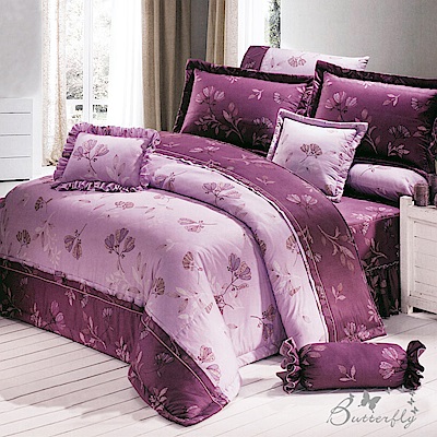 BUTTERFLY-台製40支紗純棉-薄式雙人床包被套四件組-羅曼夜-紫