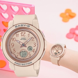 CASIO 卡西歐 BABY-G 金屬色雙顯女錶 送禮推薦-奶茶色 BGA-290SA-4A