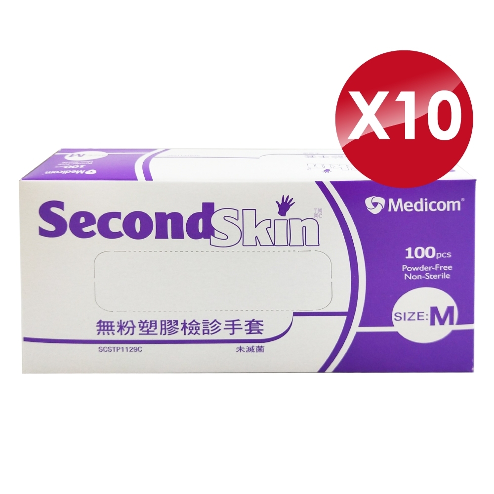 (10盒) Medicom 麥迪康 無粉塑膠檢診手套 M號 100入X10盒