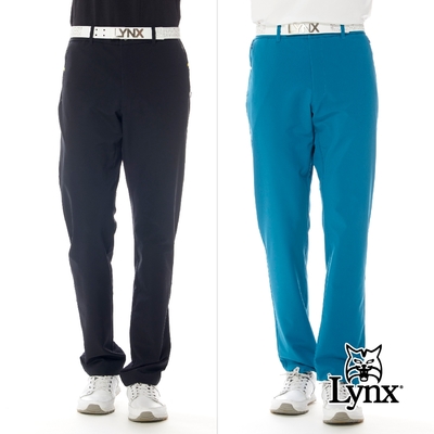 【Lynx Golf】首爾高桿風格！男款防風防潑水後腰羅紋剪接隱形拉鍊口袋平口窄管休閒長褲(二色)