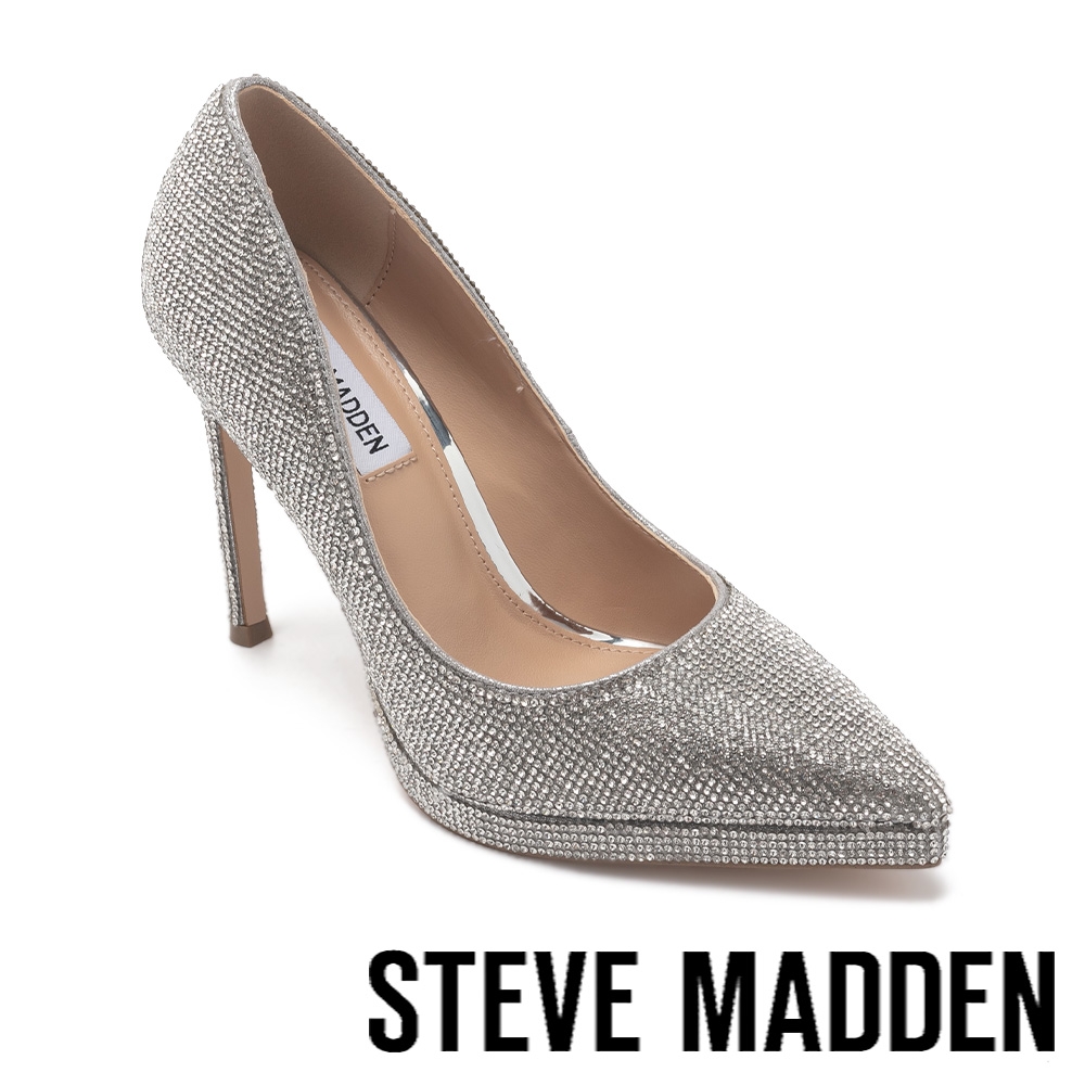 STEVE MADDEN-FLEUR-R 鑽面防水台尖頭高跟鞋-銀色