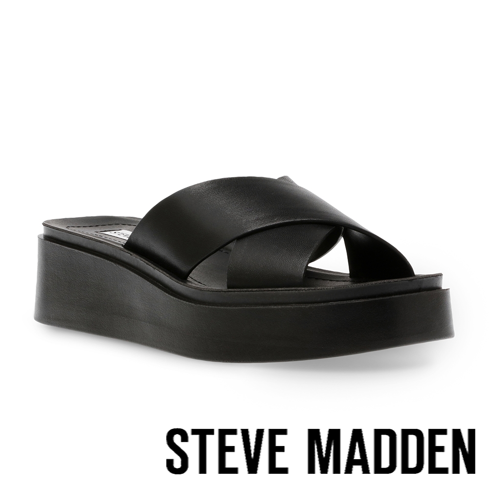 STEVE MADDEN-ESTEEM 交叉帶厚底涼拖鞋-黑色