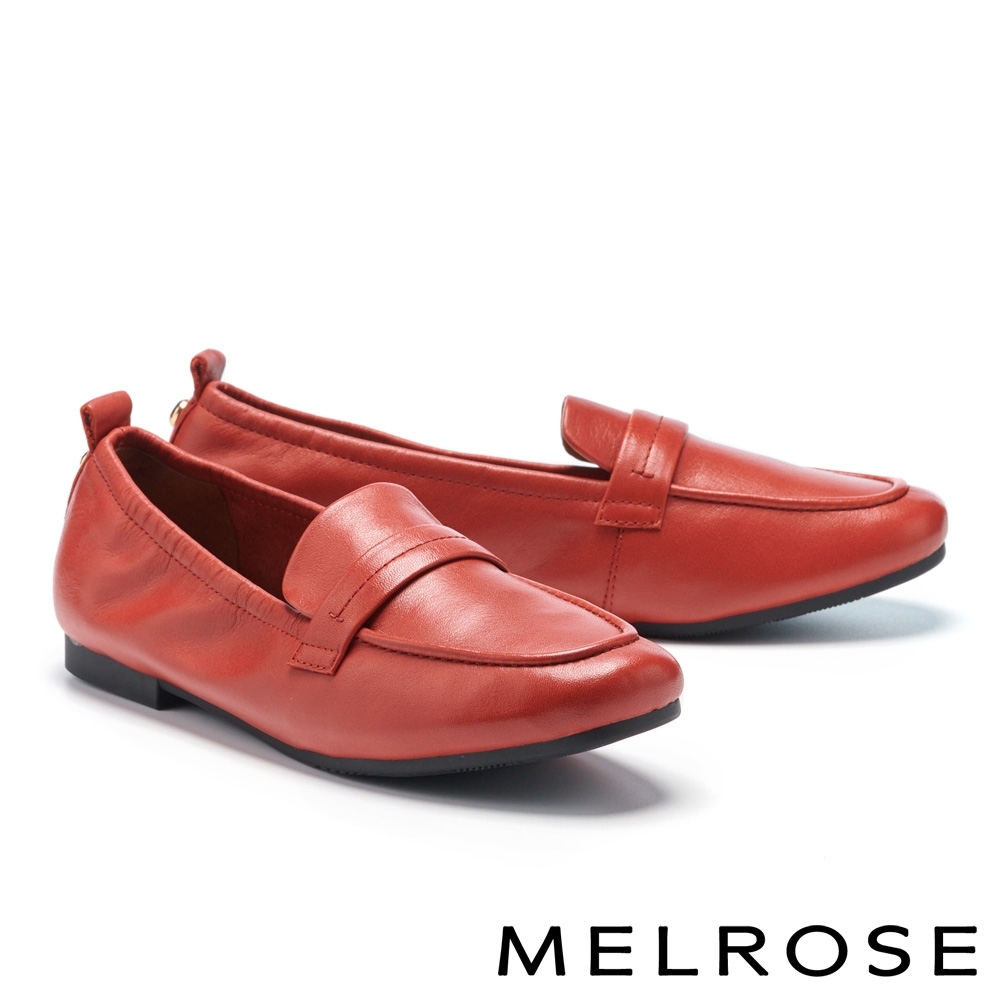 低跟鞋 MELROSE 經典簡約牛皮方頭樂福低跟鞋－紅