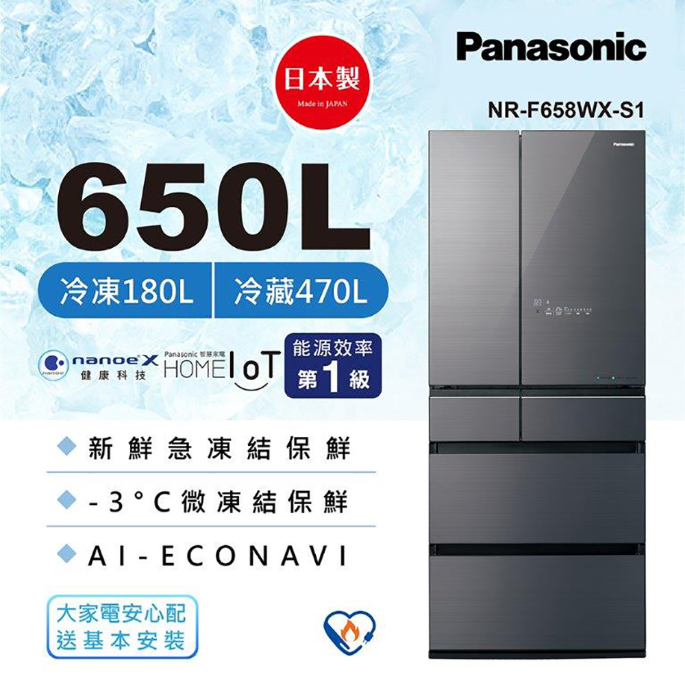 Panasonic國際牌 650公升 六門變頻冰箱 雲霧灰 NR-F658WX-S1