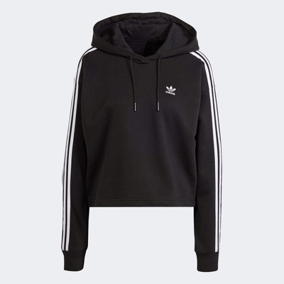 adidas 上衣 女款 長袖上衣 帽T 運動 三葉草 亞規 3S SHORT HOODIE 黑 IU2424