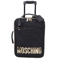 MOSCHINO 展示品 黑色菱格車縫設計行李箱(拉鍊金屬掉漆、底部破皮)