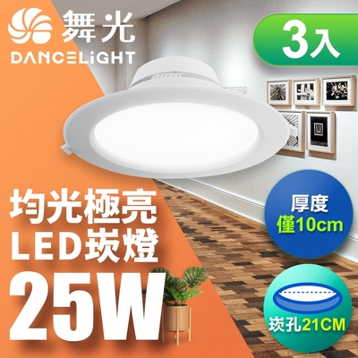 (3入)舞光 LED 25W 崁孔21cm 索爾崁燈 快接頭快速安裝(白光/自然光/黃光)