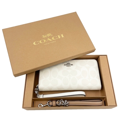 COACH 經典C LOGO手掛式零錢袋長夾禮盒(白)