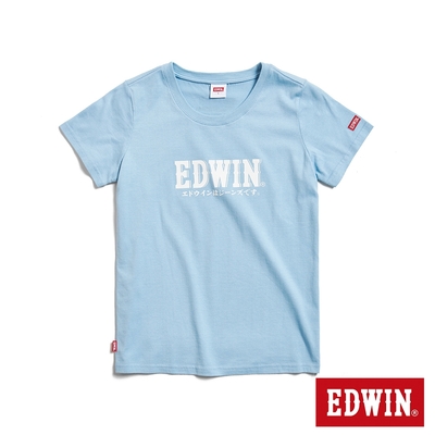 EDWIN 小火車復古LOGO短袖T恤-女-淺藍色