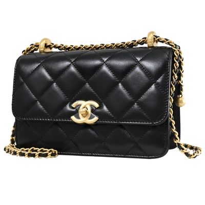 CHANEL Mini Flap Bag 經典菱格車線小牛皮新款調節扣肩/斜背金鍊包.黑