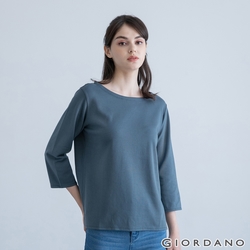 GIORDANO 女裝簡約厚磅七分袖T恤 - 15 深灰藍