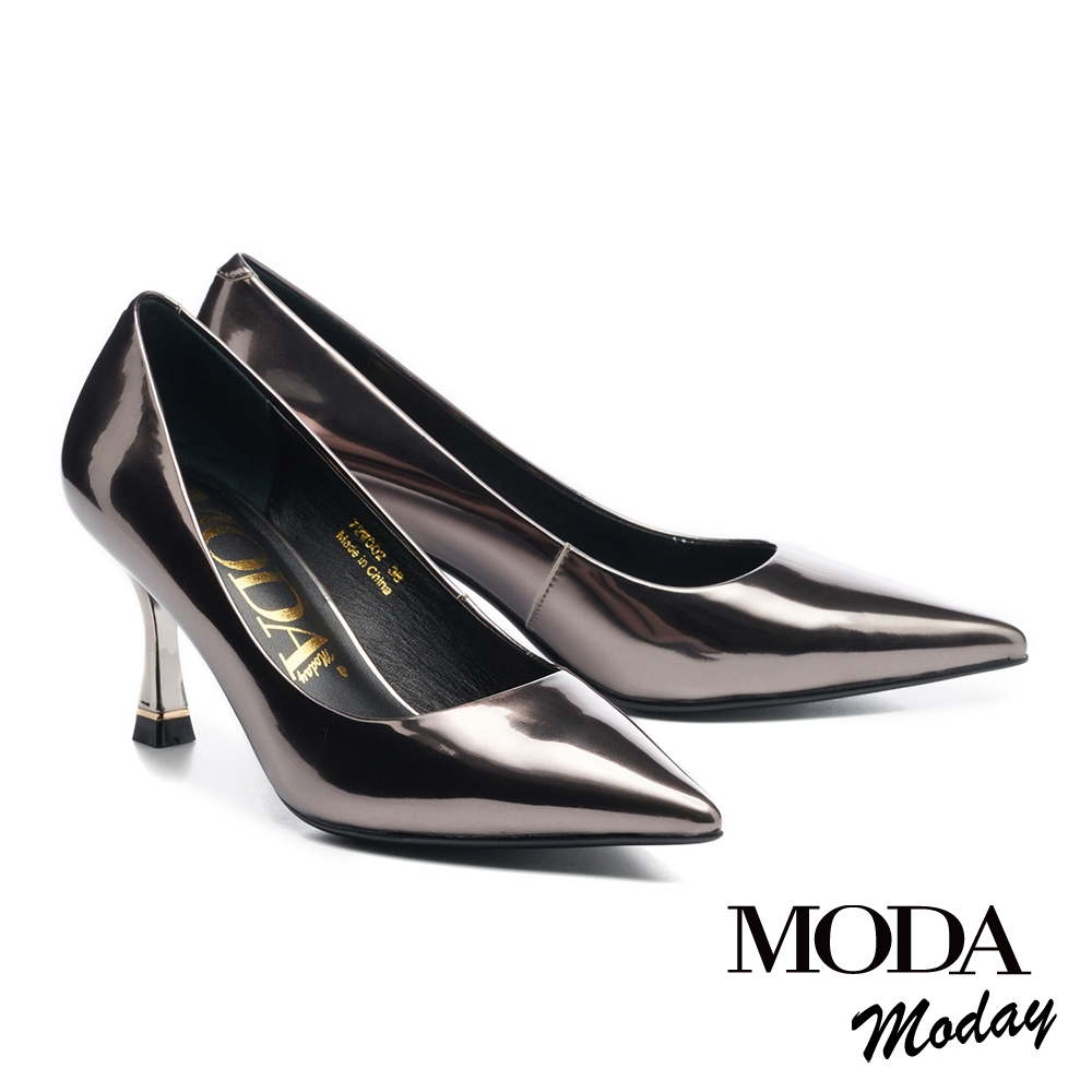高跟鞋 MODA MODAY 極簡質感鏡面金屬羊皮尖頭高跟鞋－銀