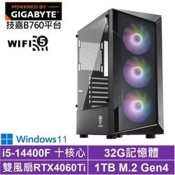 技嘉B760平台[冰鋒英雄W]i5-14400F/RTX 4060TI/32G/1TB_SSD/Win11