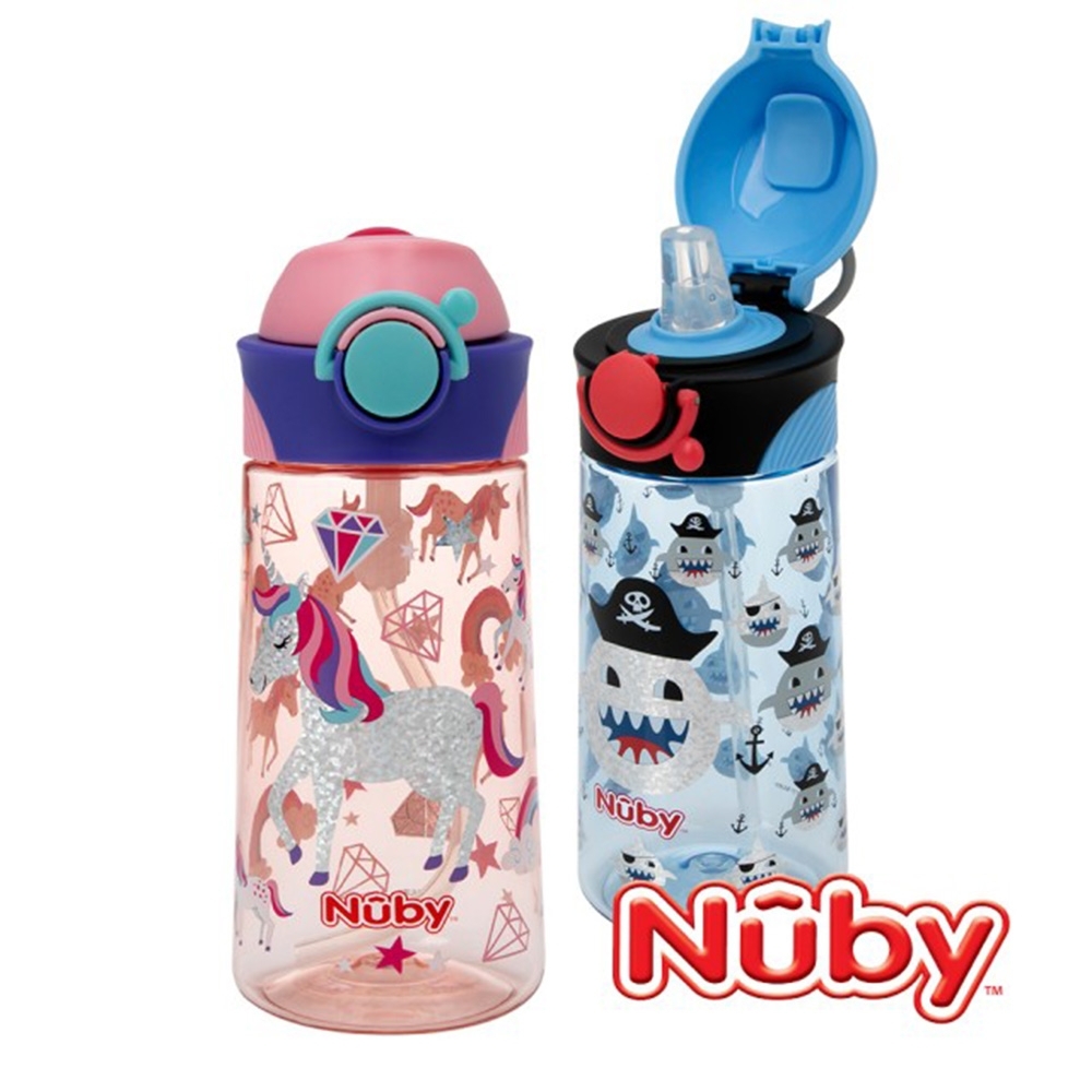 【NUBY 】晶透運動隨行杯(閃亮款)/細吸管_450ml(2色任選)