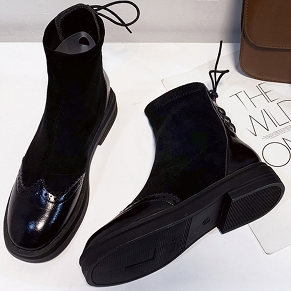 KEITH-WILL時尚鞋館歡樂學院風英倫復彈性高筒襪靴-黑色