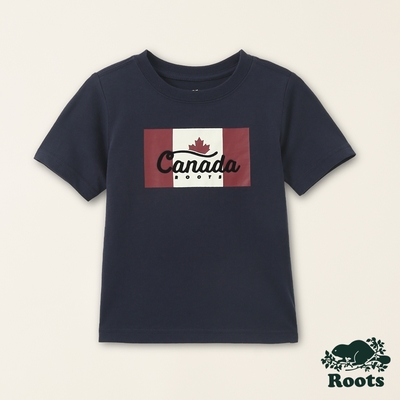 Roots小童-加拿大日系列 加拿大國旗有機棉短袖T恤-軍藍色
