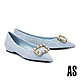 低跟鞋 AS 奢華優雅珍珠方釦毛呢尖頭低跟鞋－藍 product thumbnail 1