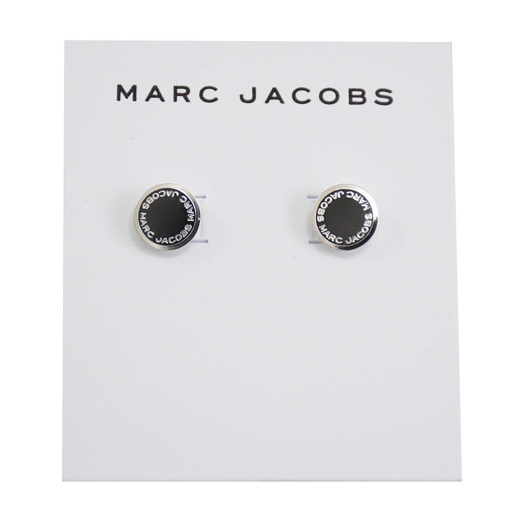 MARC JACOBS 圓牌logo銀色耳針式耳環(黑)
