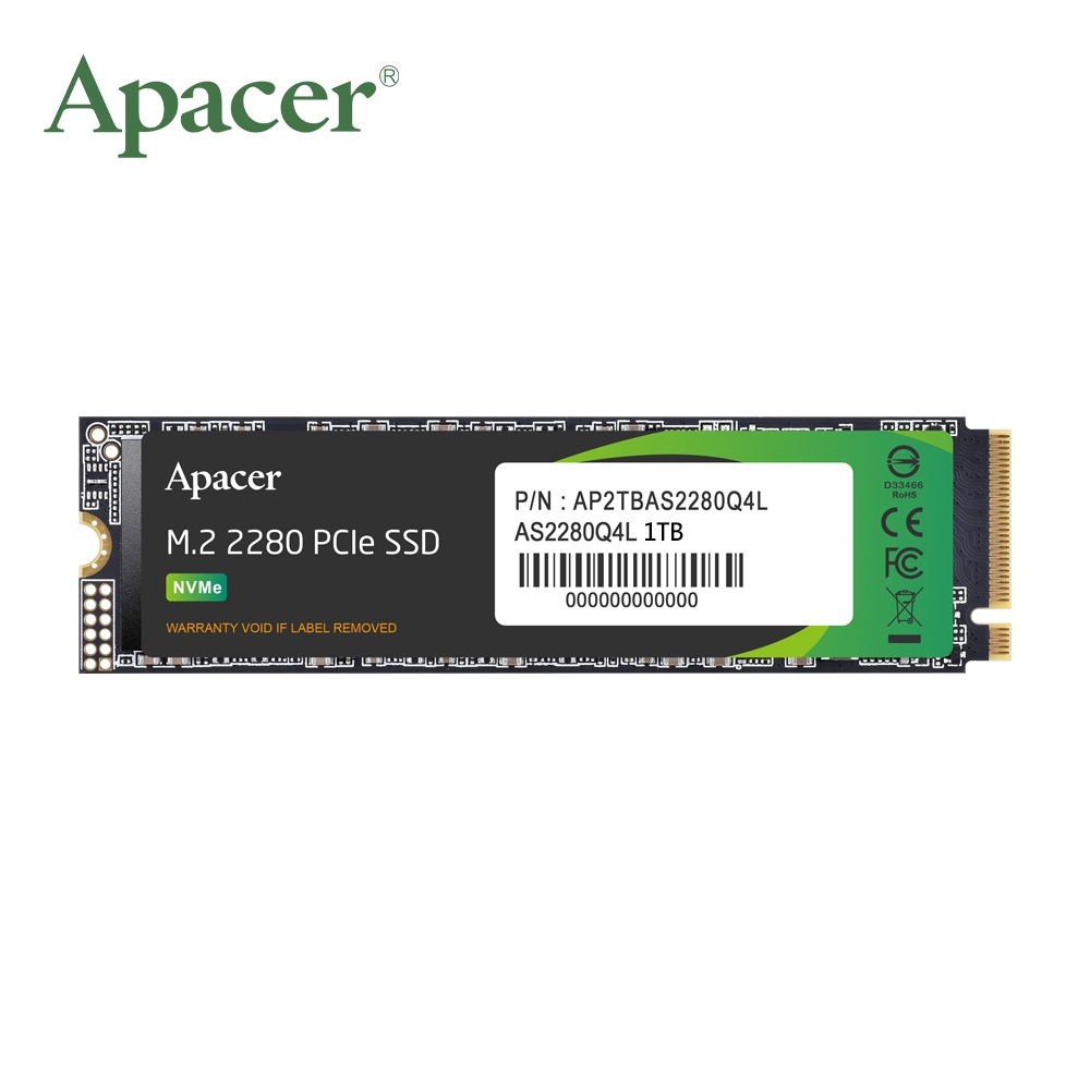 Apacer宇瞻 AS2280Q4L 1TB M.2 PCIe 4.0 SSD