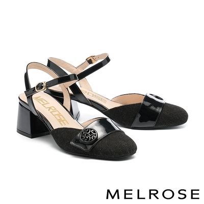 高跟鞋 MELROSE 美樂斯 氣質飾釦造型異材質方頭高跟鞋－黑