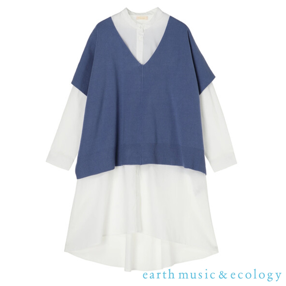 earth music  【SET ITEM】短袖V領針織衫+長版長袖襯衫