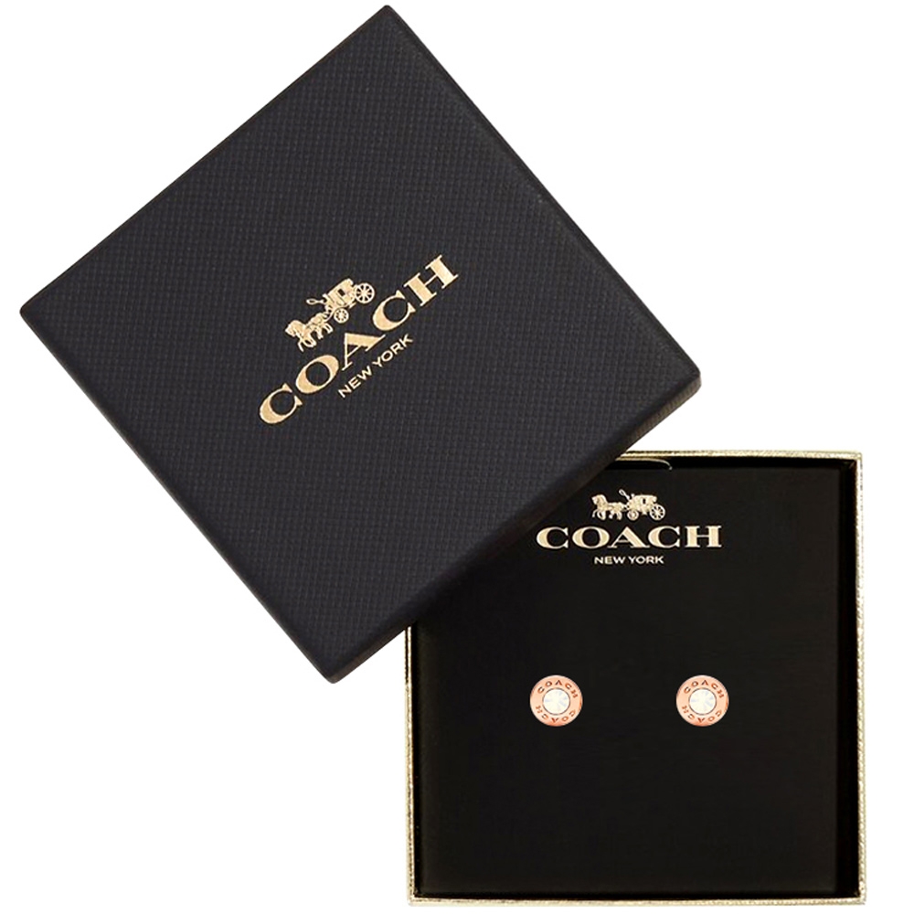COACH 玫瑰金色水晶鑲嵌耳環