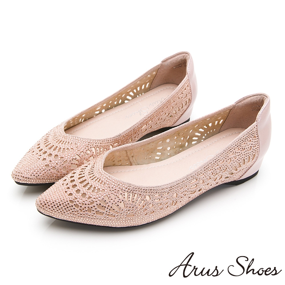 Arus-宴會水鑽炫目尖頭平底包鞋-粉色