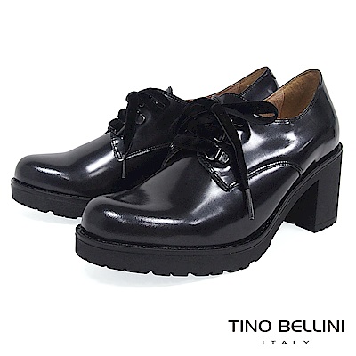 Tino Bellini 西班牙進口珠光元素綁帶粗跟鞋 _ 炫光黑