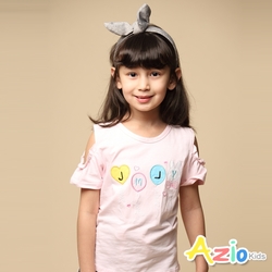 Azio Kids美國派 女童  上衣 彩色氣球蝴蝶結露肩短袖上衣(粉)