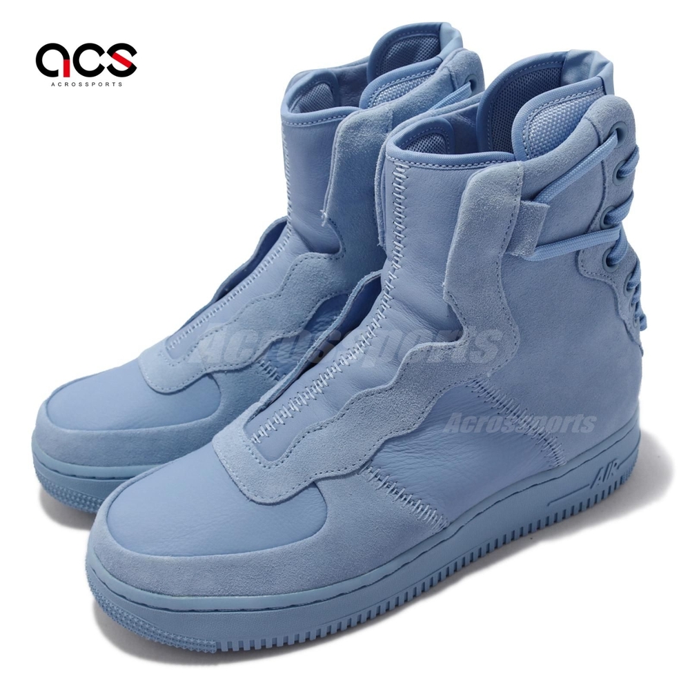 Nike 休閒鞋 AF1 Rebel XX 高筒 女鞋 經典款 麂皮皮革拼接 鞋帶後綁設計 藍 AO1525400