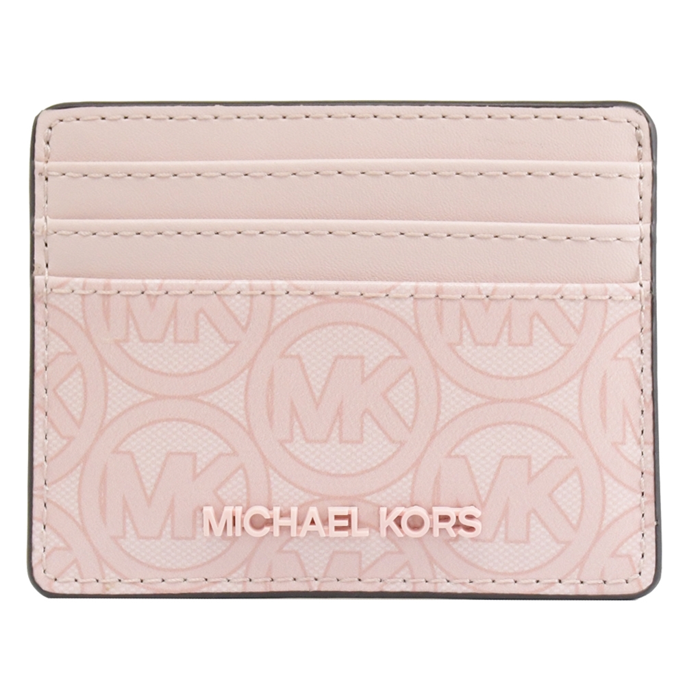 MICHAEL KORS JODIE 新版MK印花拼接隨身證件卡夾(粉)