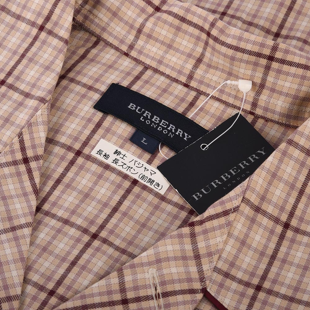 BURBERRY 經典細格紋襯衫純棉男裝休閒家居服套組-酒紅色| 精品服飾