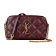 YSL SAINT LAURENT BECKY QUILTED 金字LOGO雙拉鍊設計牛皮鏈帶斜背包 (酒紅) product thumbnail 1