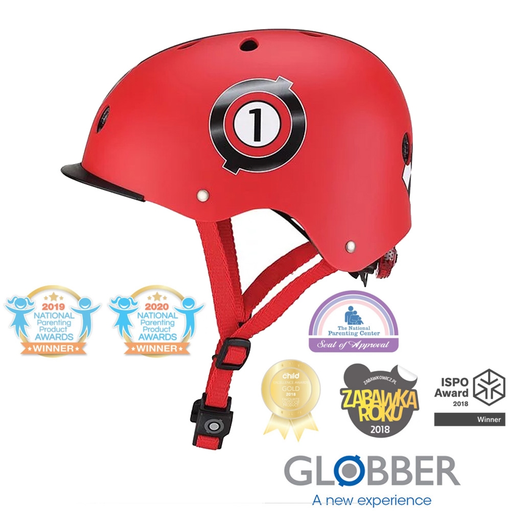 法國 GLOBBER哥輪步 ELITE 附三段警示燈 兒童戶外活動/運動防護安全帽XS～S-紅