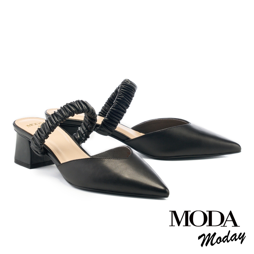穆勒鞋 MODA MODAY  高雅繫帶羊皮尖頭高跟穆勒拖鞋－黑 product image 1